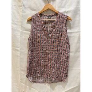 Eddie Bauer Womens Medium Sleeveless Geometric Diamond Print Split V-Neck Blouse